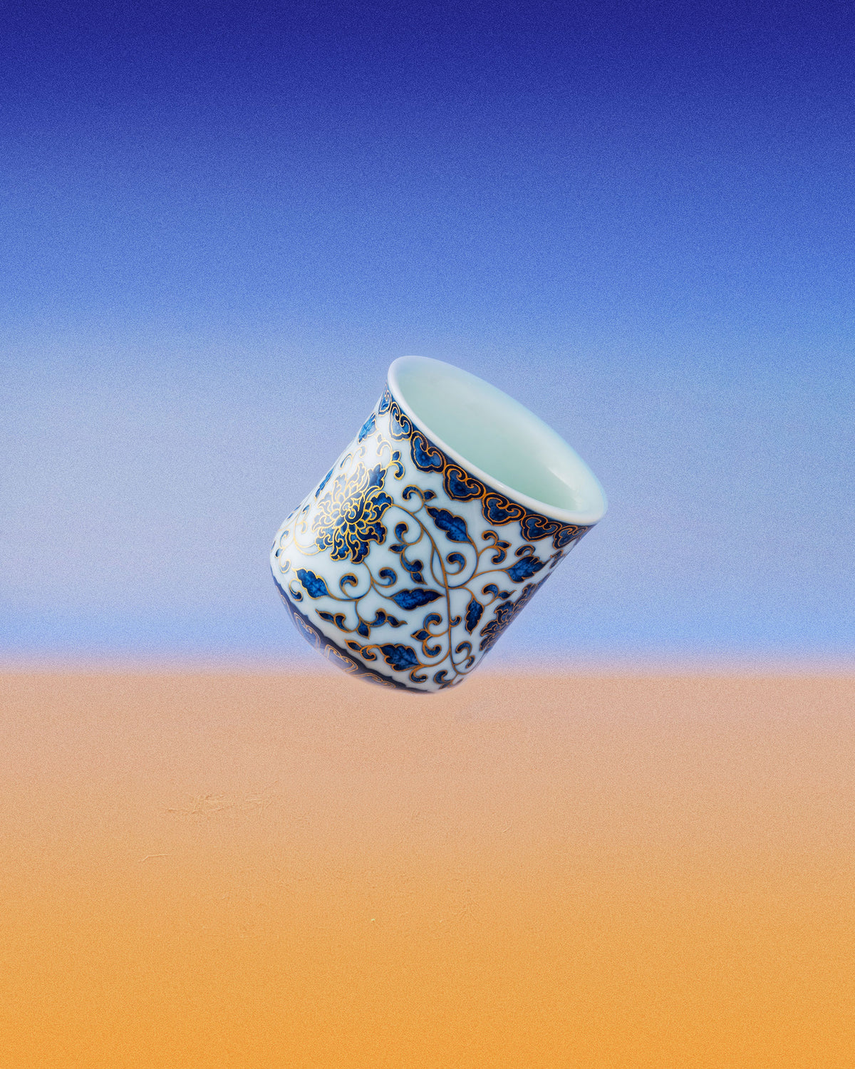 CCCLAY Entwined Lotus Hand-Painted Qinghua – Small Tilt Coffee Cup