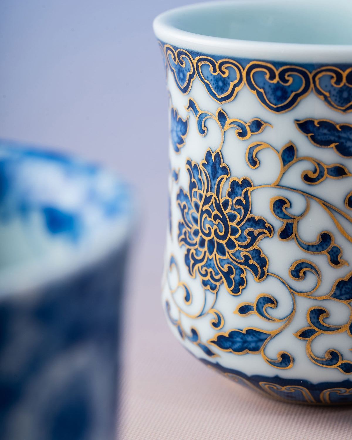 CCCLAY Entwined Lotus Hand-Painted Qinghua – Small Tilt Coffee Cup