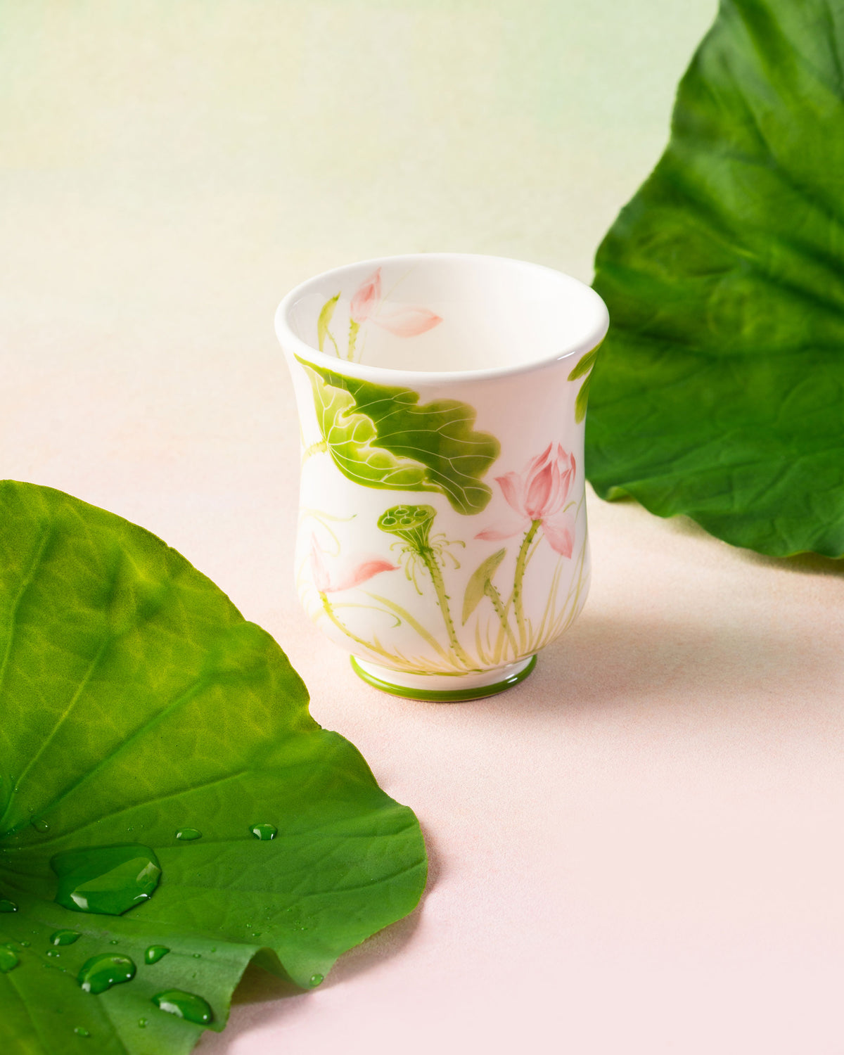 CCCLAY Summer Lotus — Medium Sensory Coffee Cup, 150 ml, hand-painted famille rose porcelain