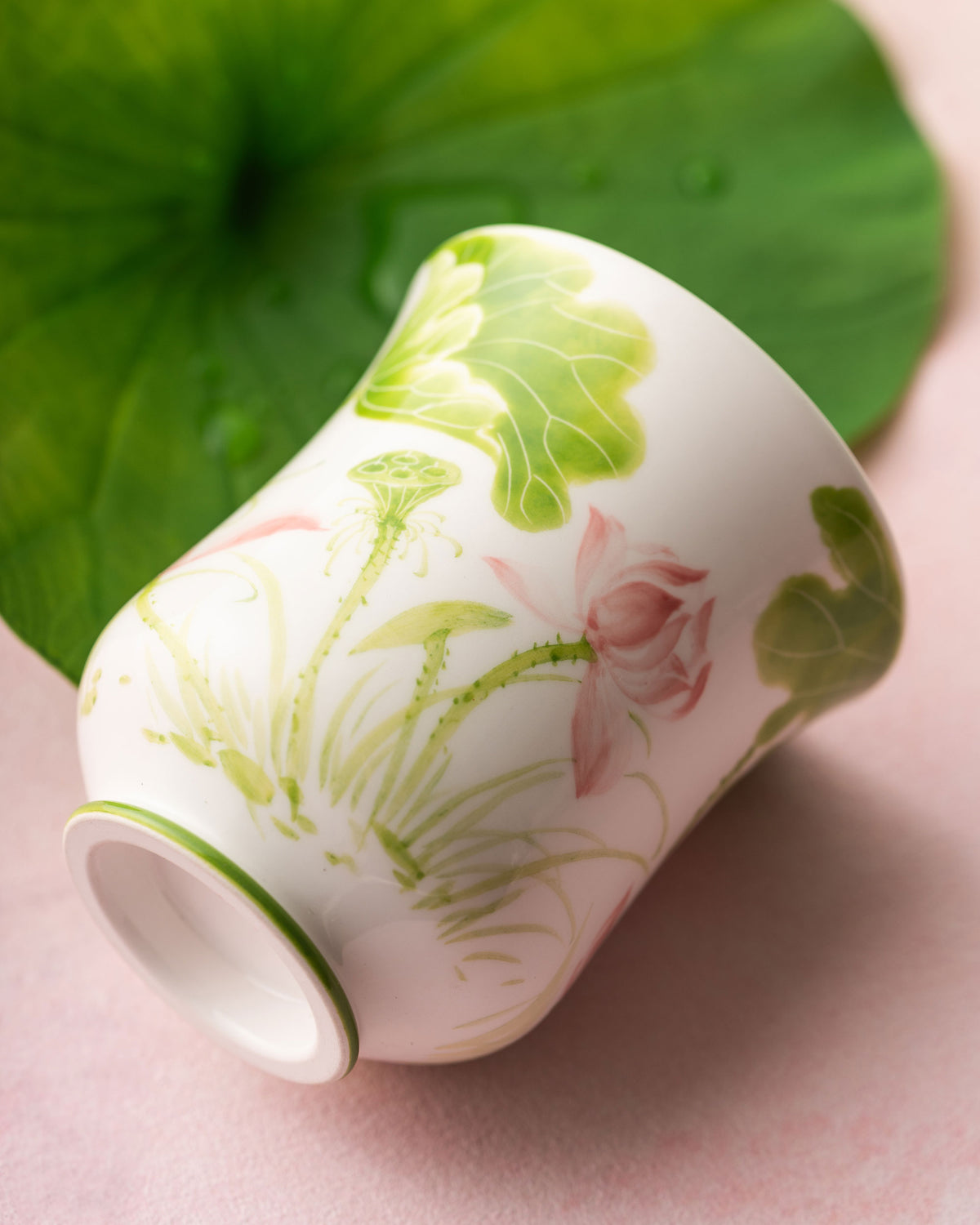 CCCLAY Summer Lotus — Medium Sensory Coffee Cup, 150 ml, hand-painted famille rose porcelain