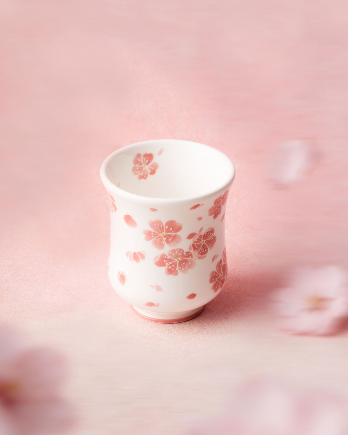 CCCLAY Spring Sakura — Medium Sensory Coffee Cup, 150 ml, hand-painted famille rose porcelain