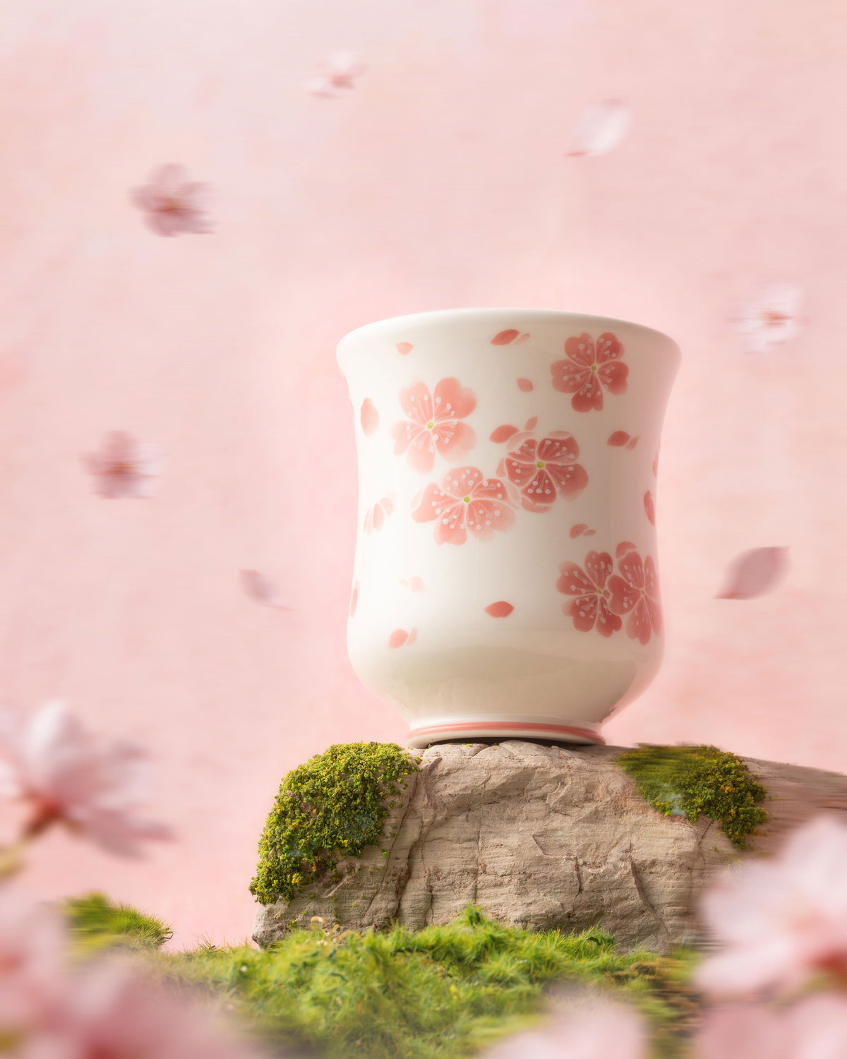 CCCLAY Spring Sakura — Medium Sensory Coffee Cup, 150 ml, hand-painted famille rose porcelain