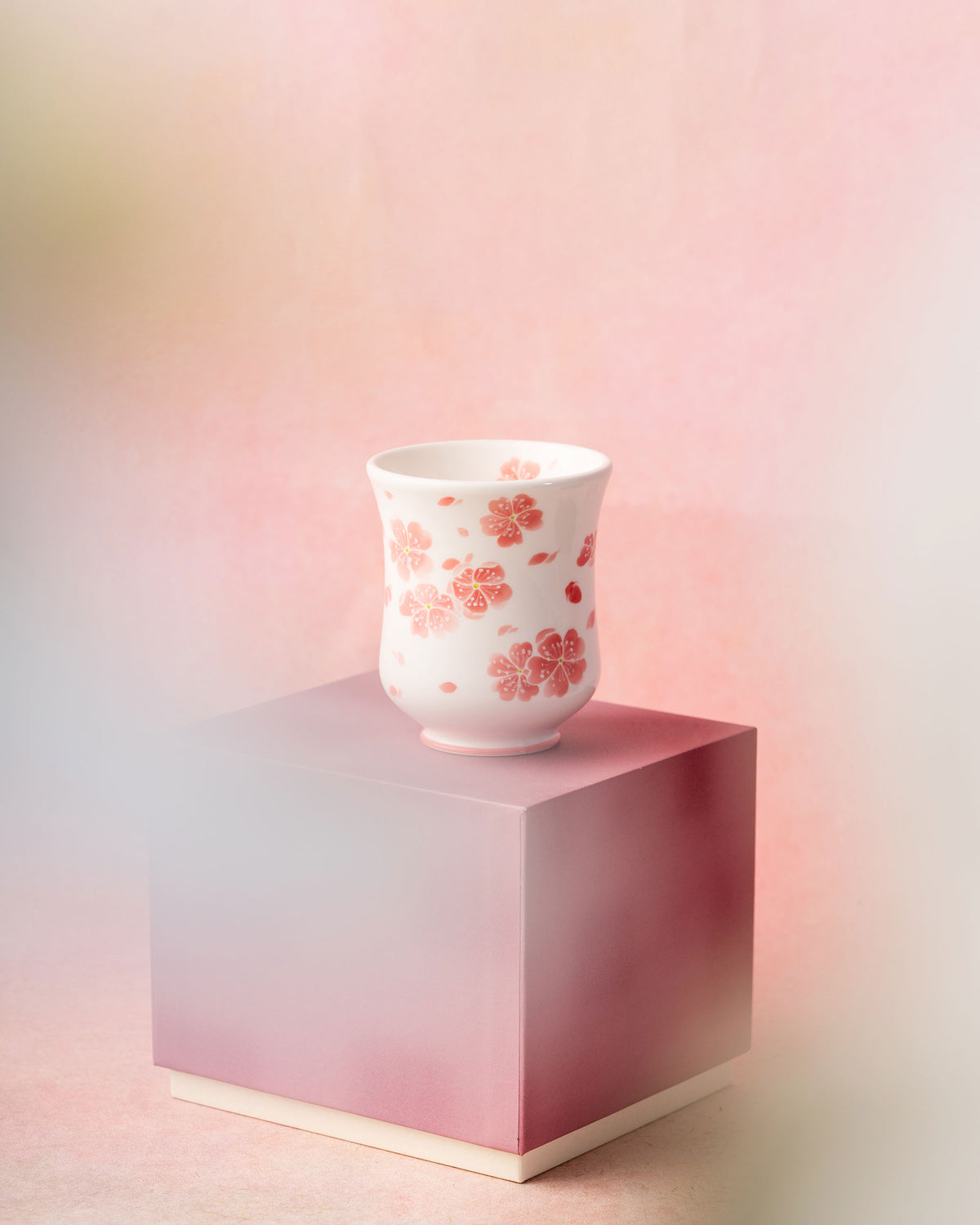 CCCLAY Spring Sakura — Medium Sensory Coffee Cup, 150 ml, hand-painted famille rose porcelain