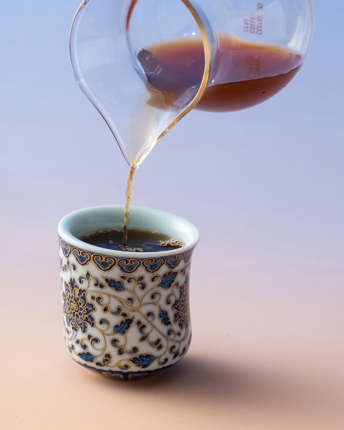 CCCLAY Entwined Lotus Hand-Painted Qinghua – Small Tilt Coffee Cup