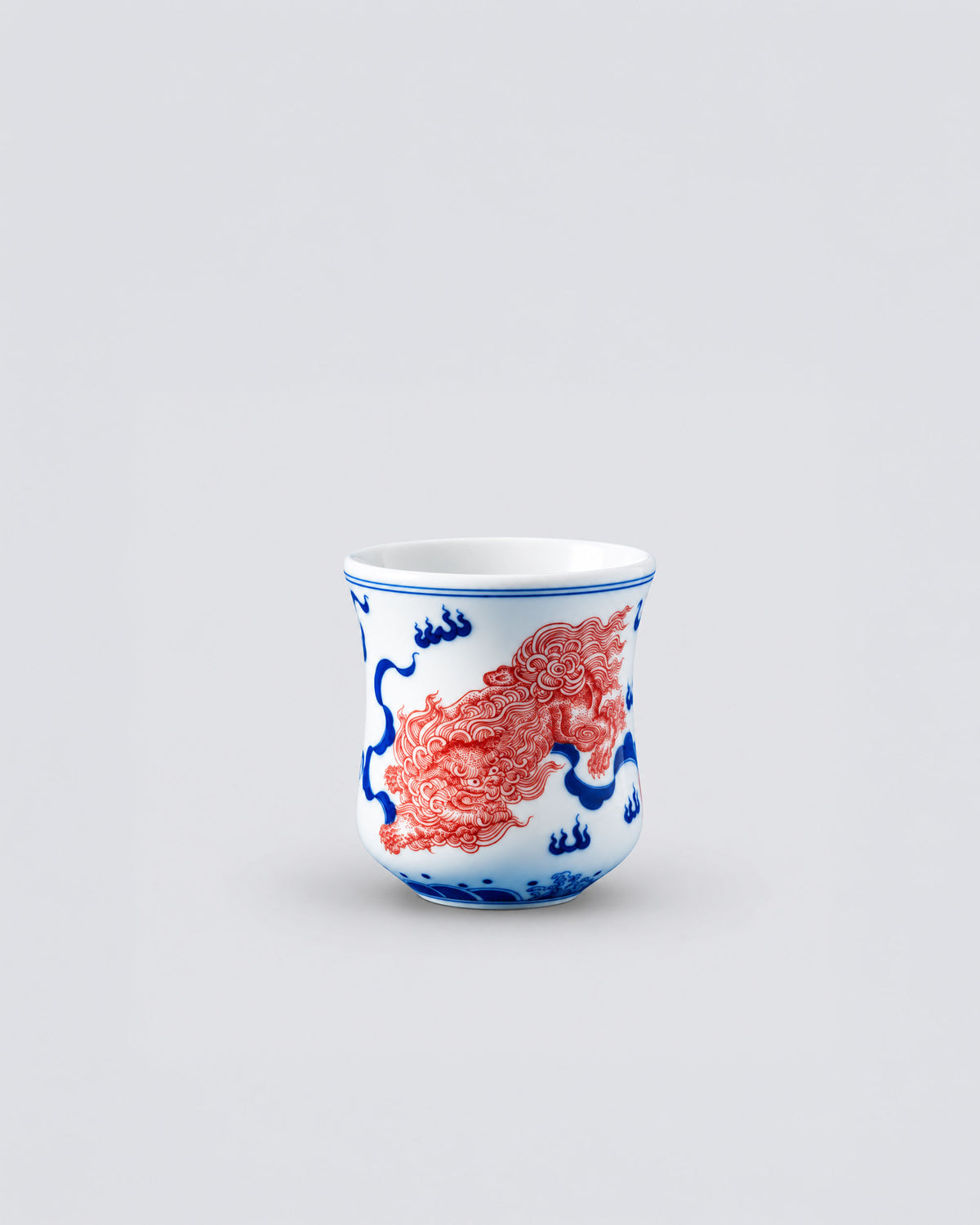 CCCLAY Lion Dance Hand-Painted Qinghua & Iron-Red Enamel – Medium Sensory Coffee Cup